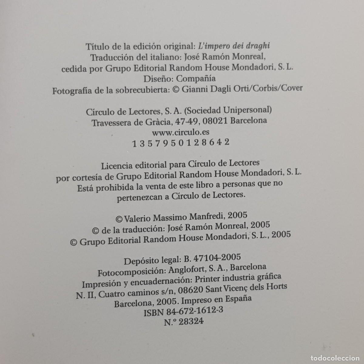 Libros de segunda mano: EL IMPERIO DE LOS DRAGONES - VALERIO MASSIMO MANFREDI - C&Iacute;RCULO DE LECTORES / CAA 221 - Foto 4