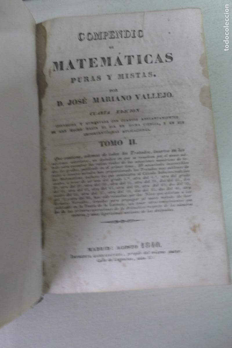 Libros de segunda mano: Dos antiguos libros. Compendio de matematicas, vallejo - Foto 4