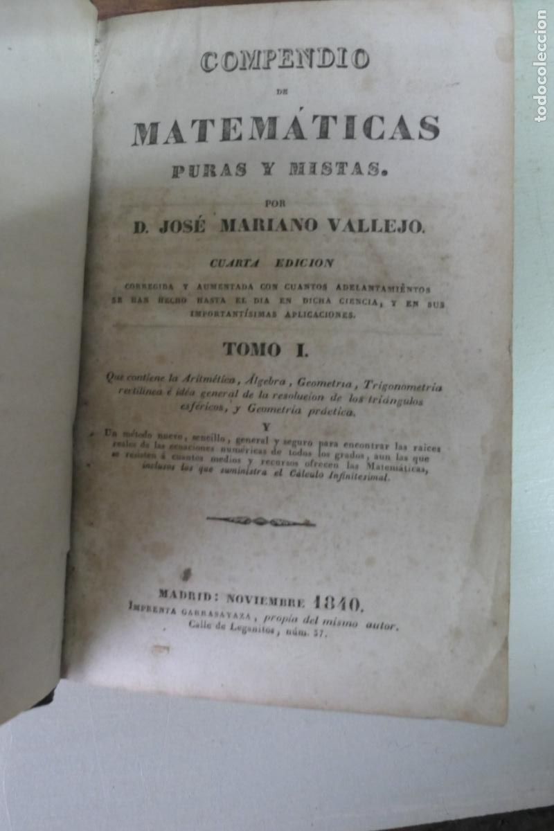 Libros de segunda mano: Dos antiguos libros. Compendio de matematicas, vallejo - Foto 3