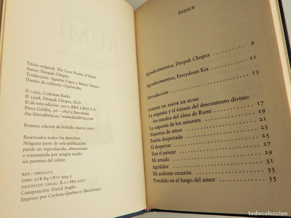 Libros de segunda mano: POEMAS DE AMOR DE RUMI - DEEPAK CHOPRA - RBA, 1998, REENCUADERNADO - Foto 3