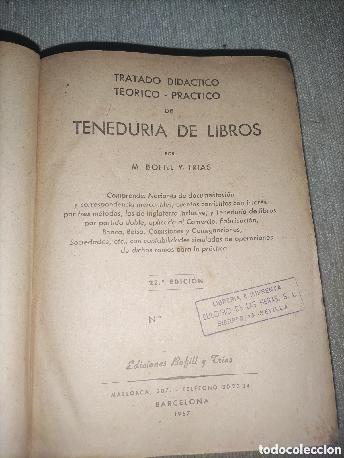 Libros de segunda mano: Tenedur&iacute;a de Libros, de M. Bofill y Trias. - Foto 4