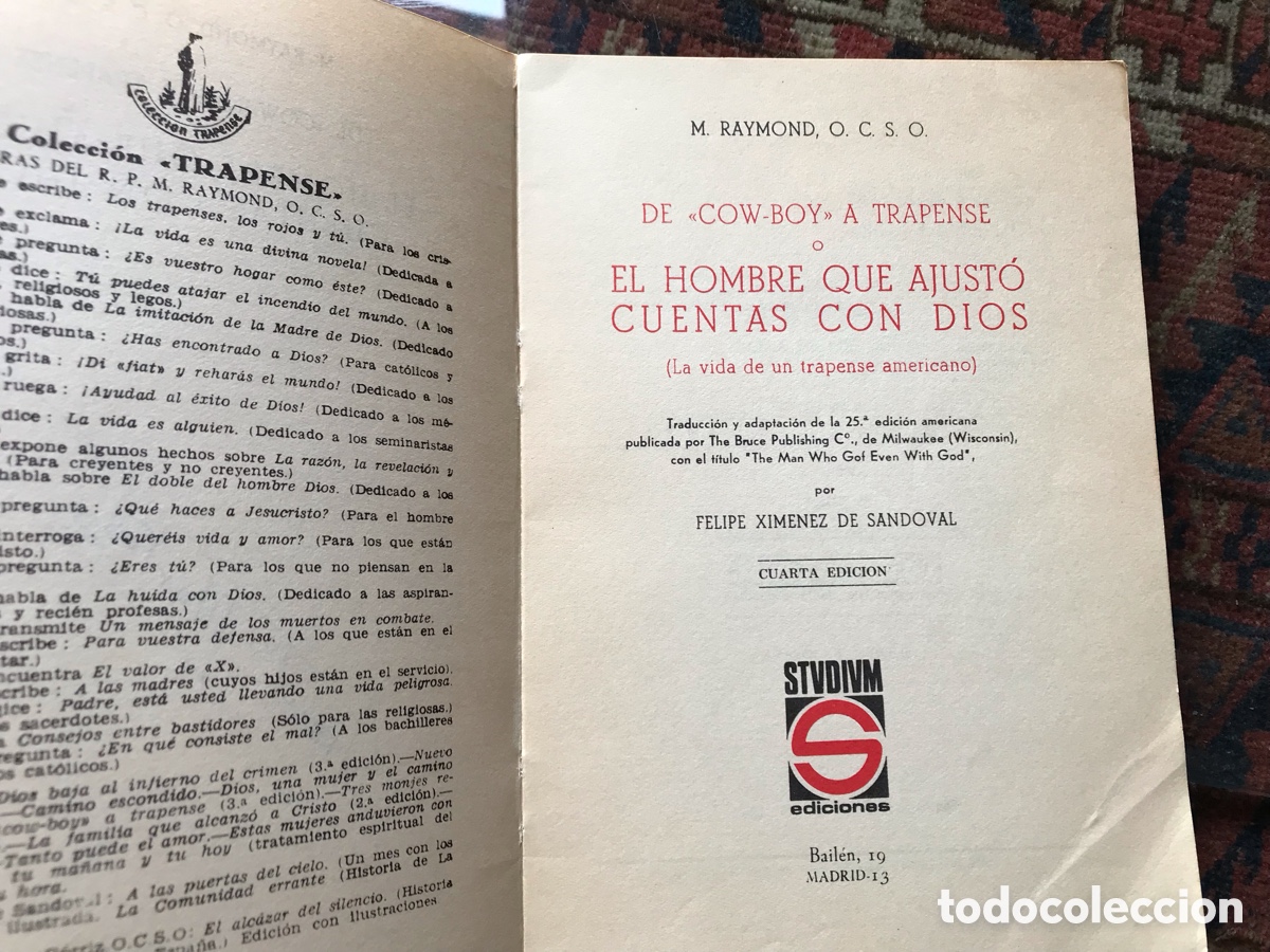 Libros de segunda mano: De Cow-Boy a trapense. M. Raymond. Studium - Foto 4