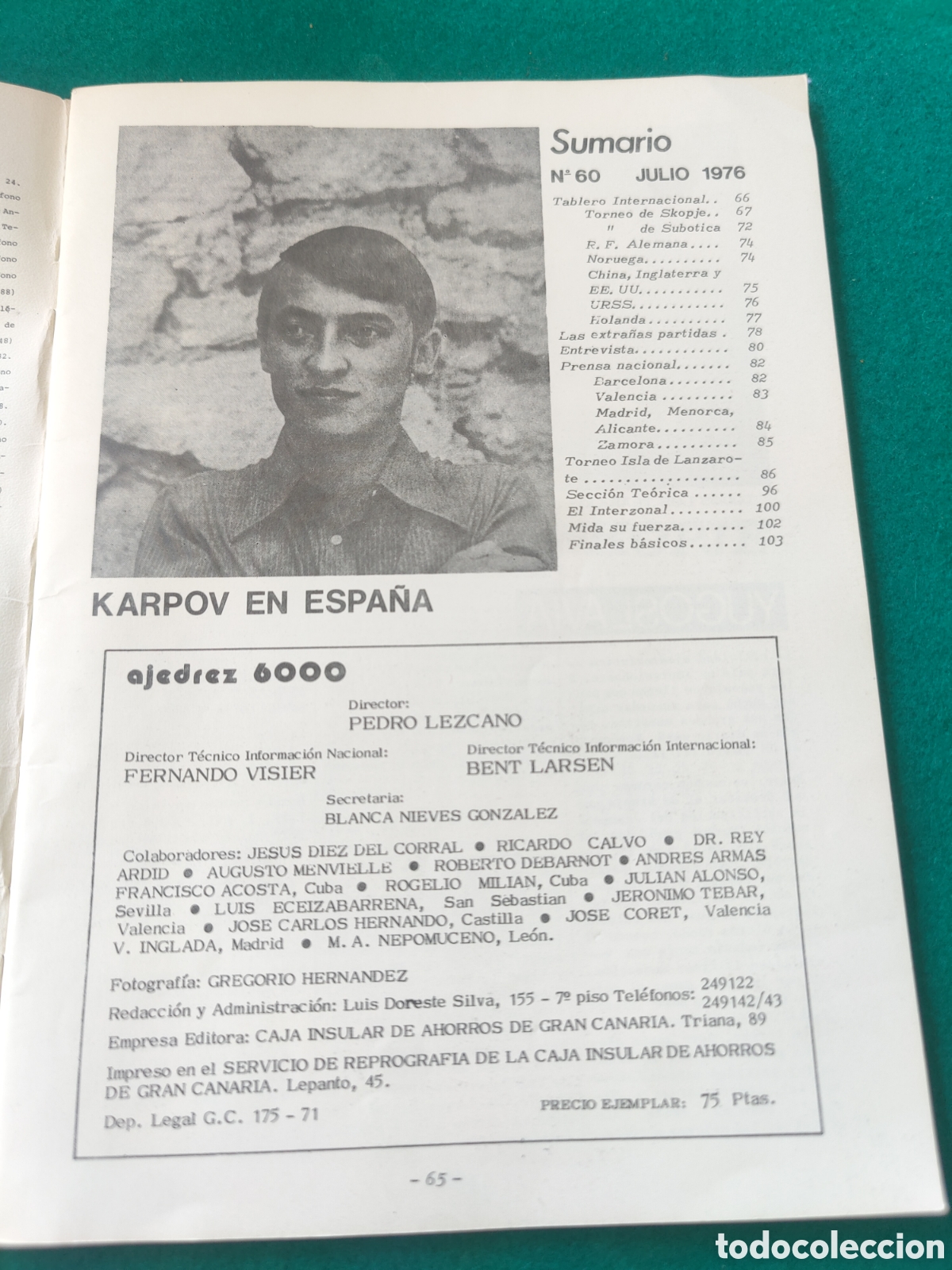 Libros de segunda mano: AJEDREZ 6000. JULIO 1976. N&Uacute;MERO 60. - Foto 2