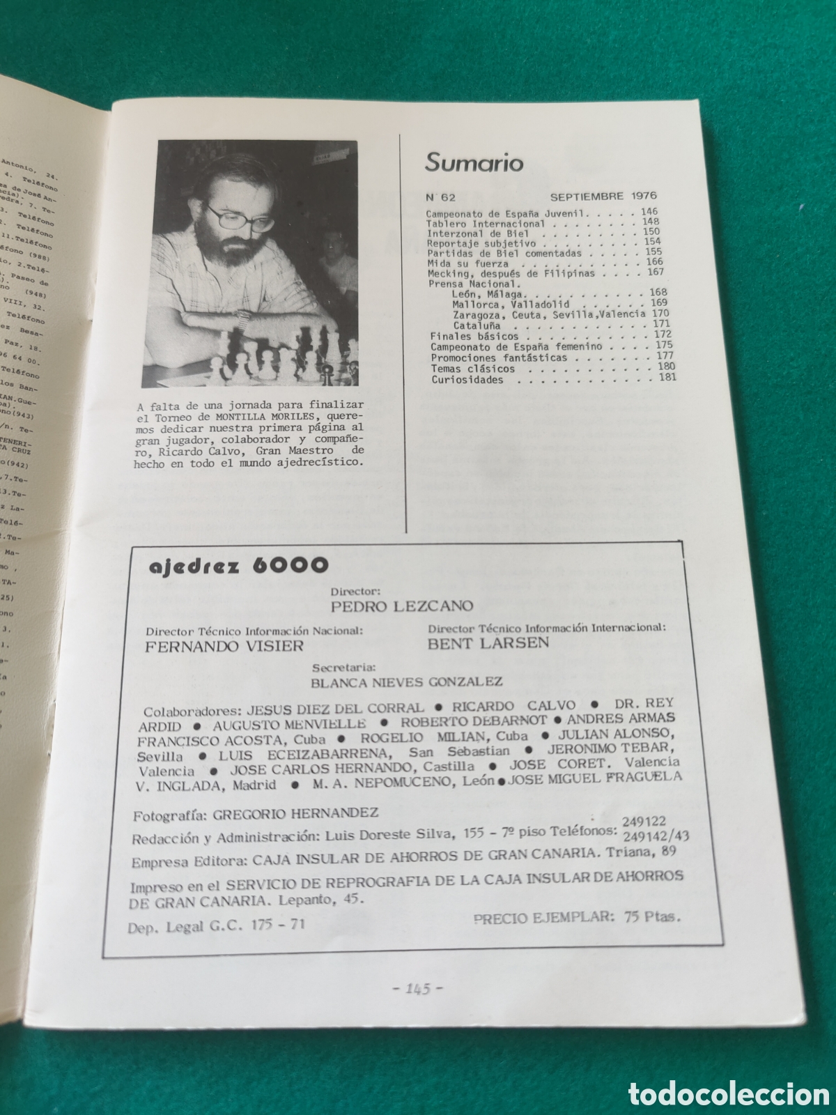 Libros de segunda mano: AJEDREZ 6000. SEPTIEMBRE 1976. N&Uacute;MERO 62. - Foto 2