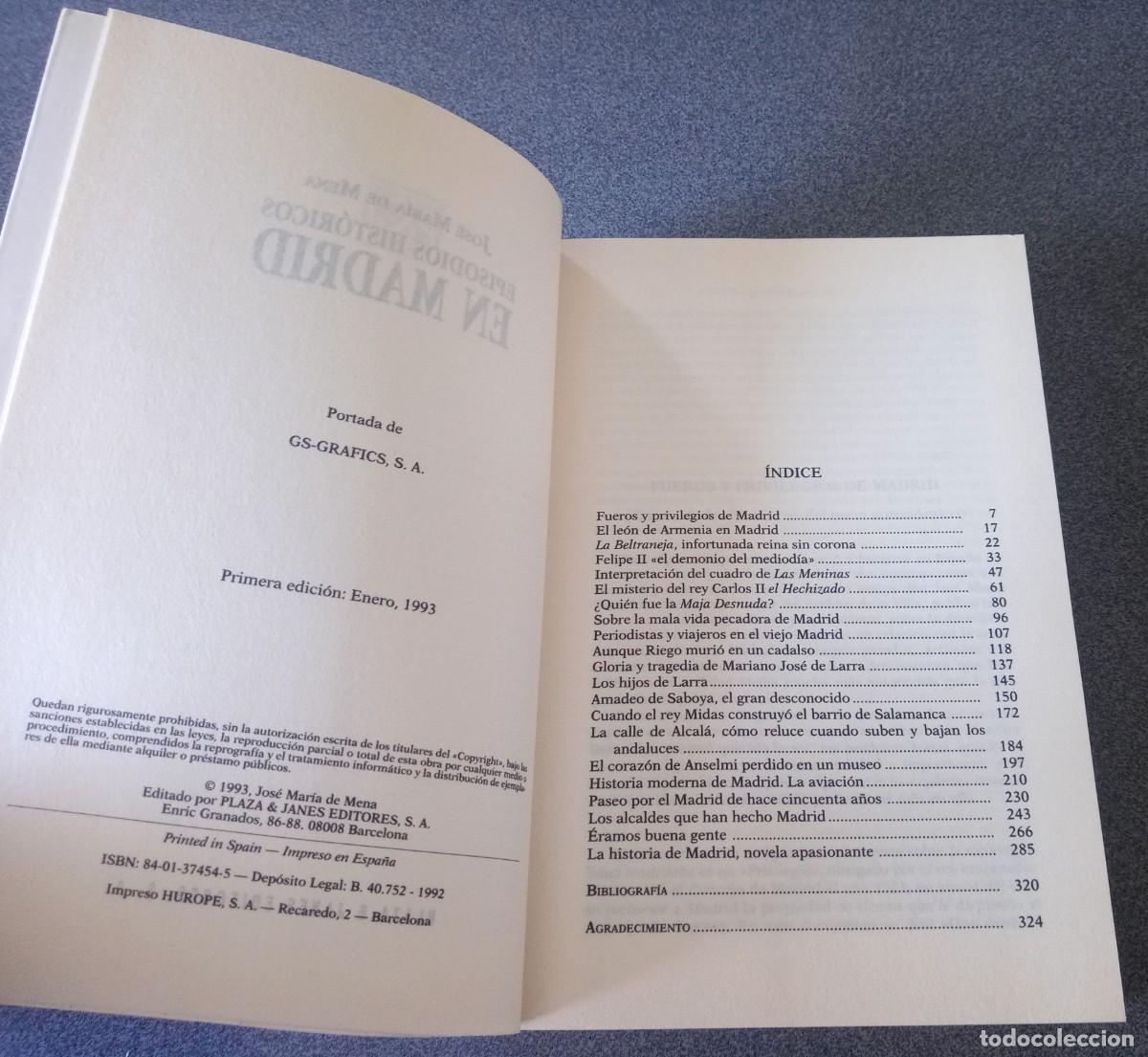 Libros de segunda mano: Episodios Hist&oacute;ricos En Madrid Jos&eacute; Mar&iacute;a De Mena - Foto 4
