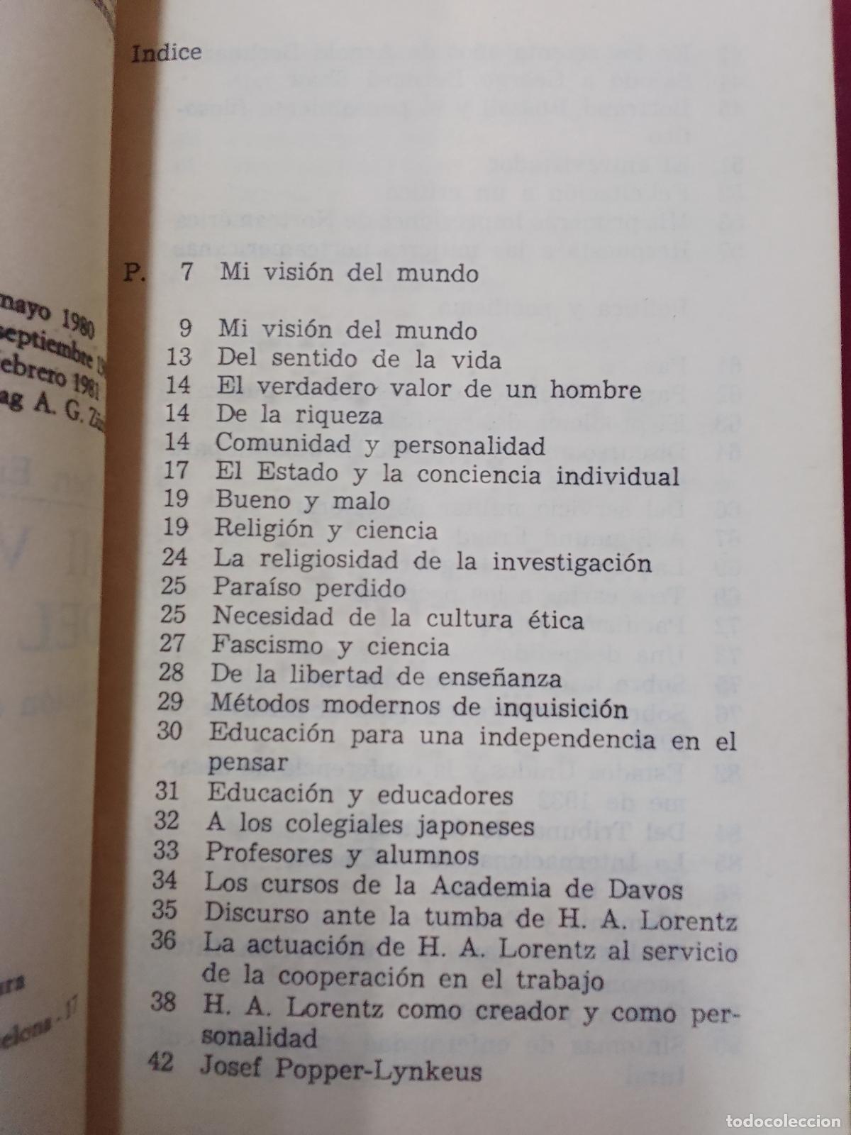 Libros de segunda mano: Albert Einstein: Mi visi&oacute;n del mundo (Tusquets Editores. 1981) - Foto 3