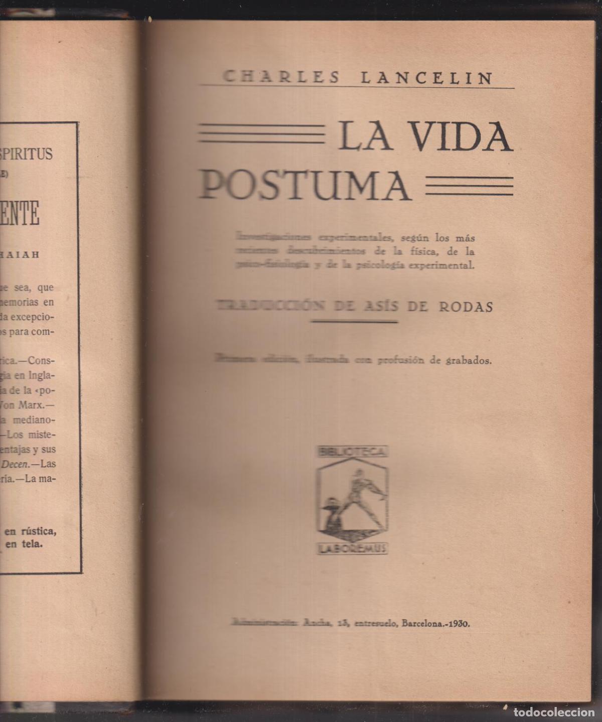 Libros de segunda mano: Charles lancel&iacute;n. La vida P&oacute;stuma. 1&ordf; Edici&oacute;n Biblioteca laboremus 1930 - Foto 1