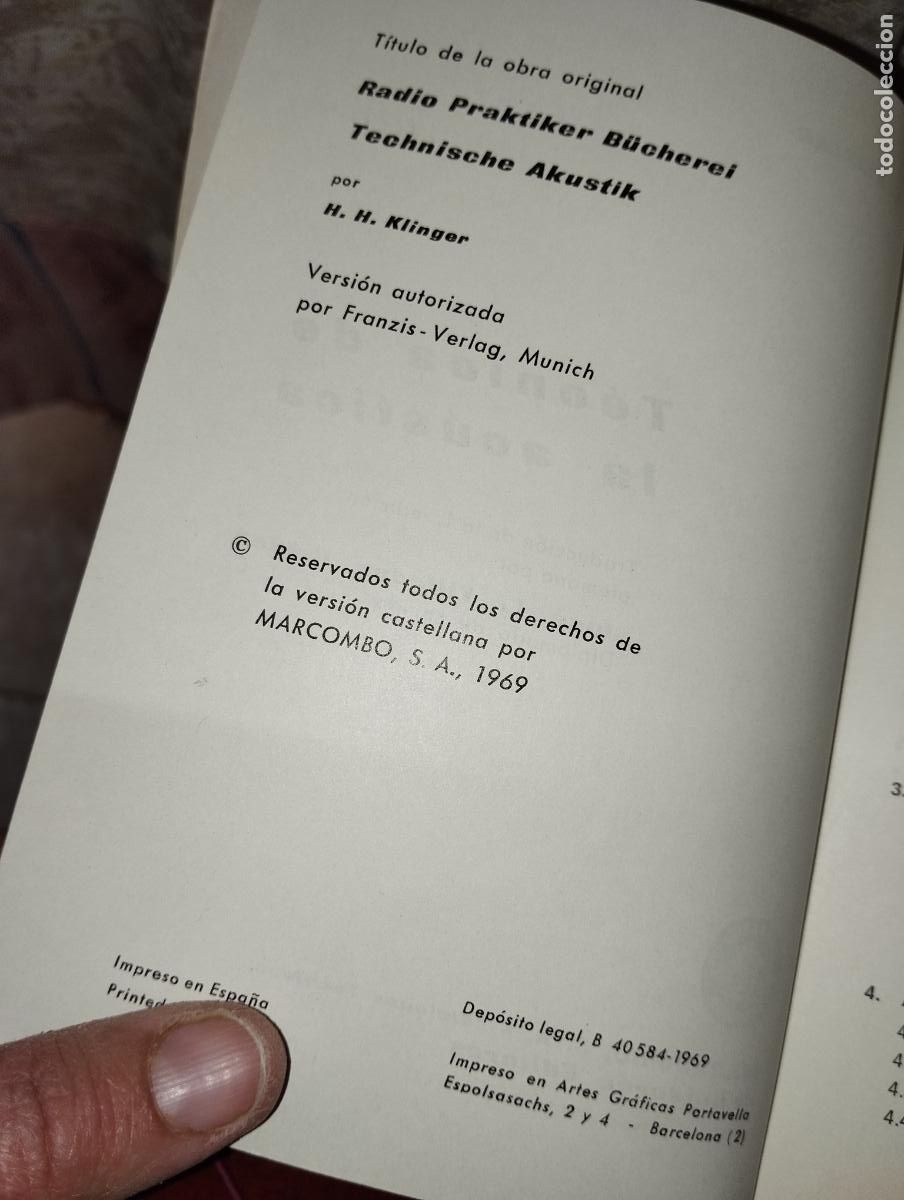 Libros de segunda mano: T&Eacute;CNICA DE LA ACUSTICA H.H. KLINGER ED. MARCOMBO - Foto 3