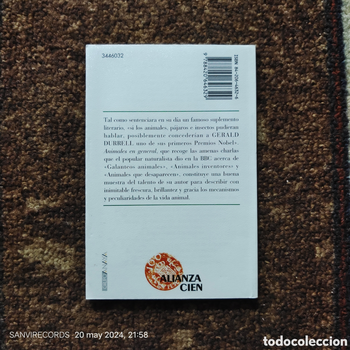 Libros de segunda mano: ANIMALES EN GENERAL (DURRELL) (ALIANZA CIEN) - Foto 2