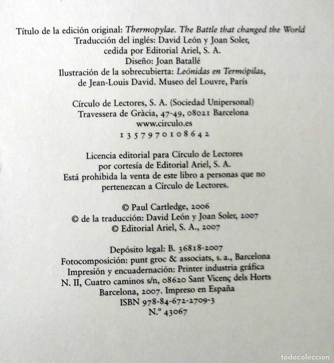 Libros de segunda mano: ❤️ Libro Term&oacute;pilas: La Batalla que Cambi&oacute; el Mundo, Paul Cartledge - Foto 6