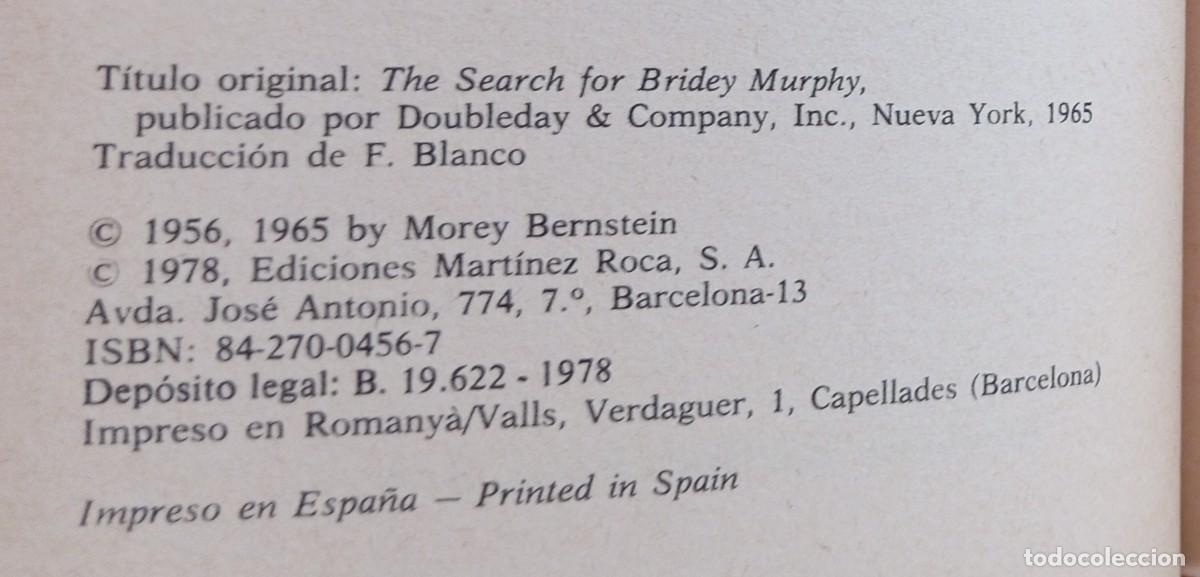 Libros de segunda mano: LA BUSQUEDA DE BRIDEY MURPHY - MOREY BERNSTEIN - Foto 2