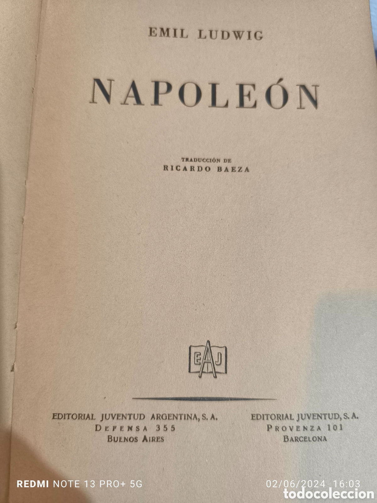 Libros de segunda mano: Napole&oacute;n, Emil Ludwing, 14 edici&oacute;n Octubre 1945 - Foto 2