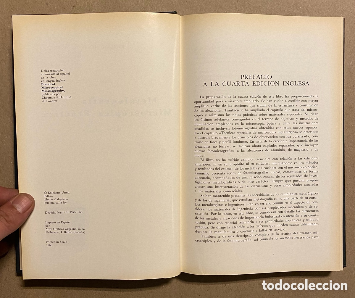 Libros de segunda mano: METALOGRAF&Iacute;A MICROSC&Oacute;PICA PR&Aacute;CTICA. RICHARD HENRY GREAVES Y HAROLD WRIGHTON. EDICIONES URMO - Foto 4
