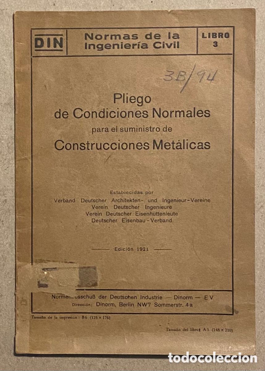 Libri di seconda mano: PLIEGO DE CONDICIONES NORMALES PARA EL SUMINISTRO DE CONSTRUCCIONES MET&Aacute;LICAS.