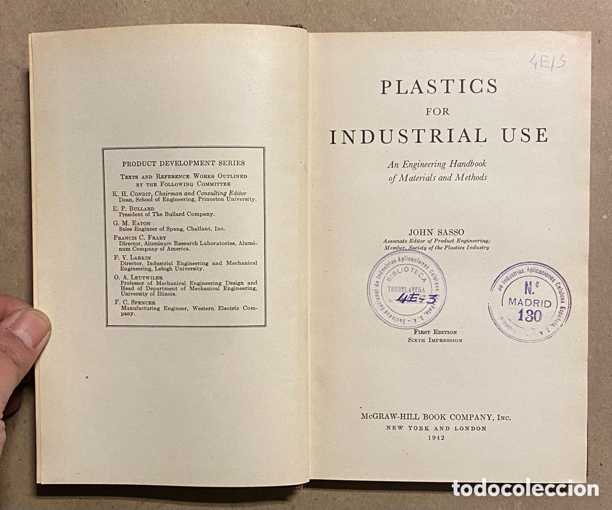 Libros de segunda mano: PLASTICS FOR INDUSTRIAL USE. JOHN SASSO. MCGRAWHILL 1942. - Foto 3