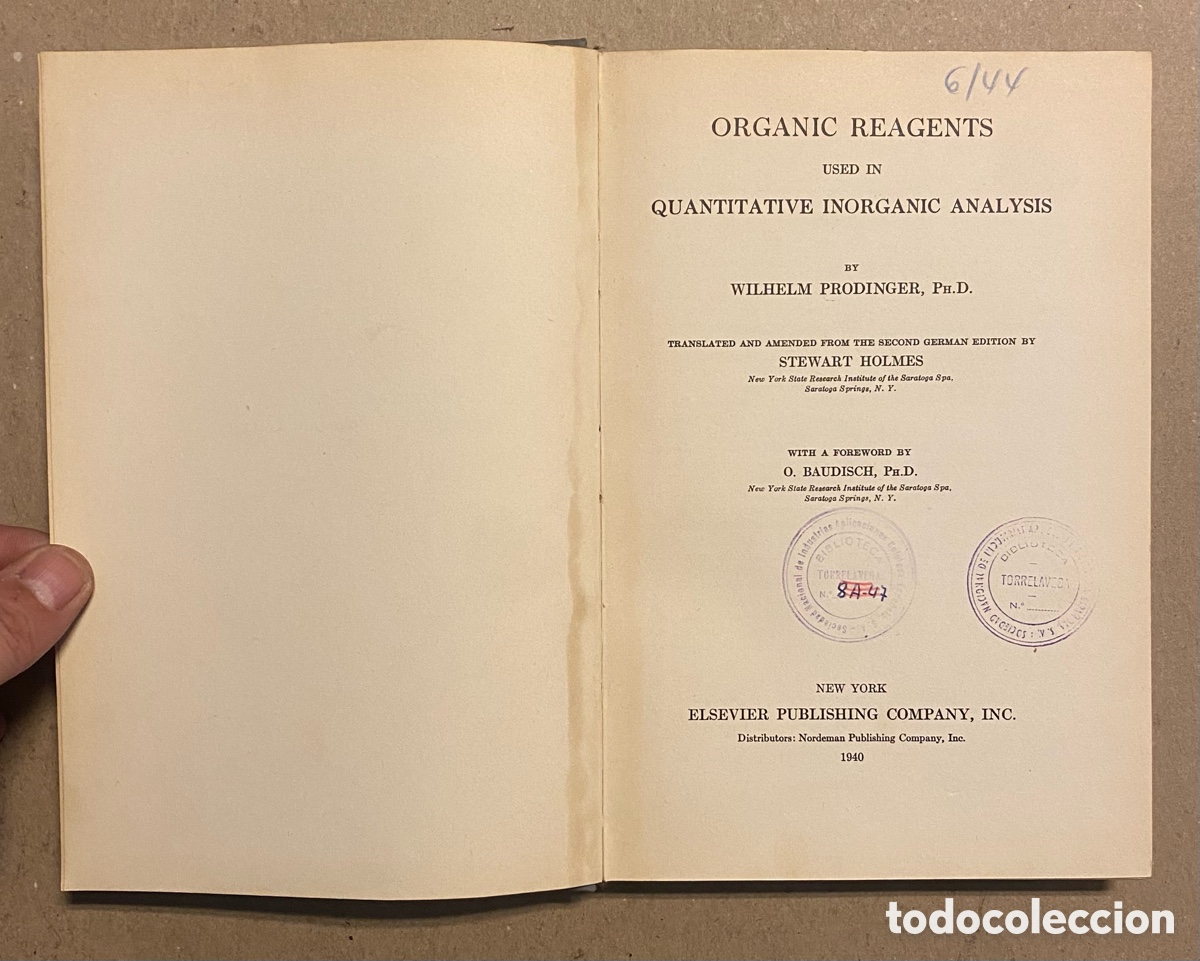 Libros de segunda mano: ORGANIC REAGENTS USED IN QUANTITATIVE INORGANIC ANALYSIS. WILLHELM PRODINGER. - Foto 2