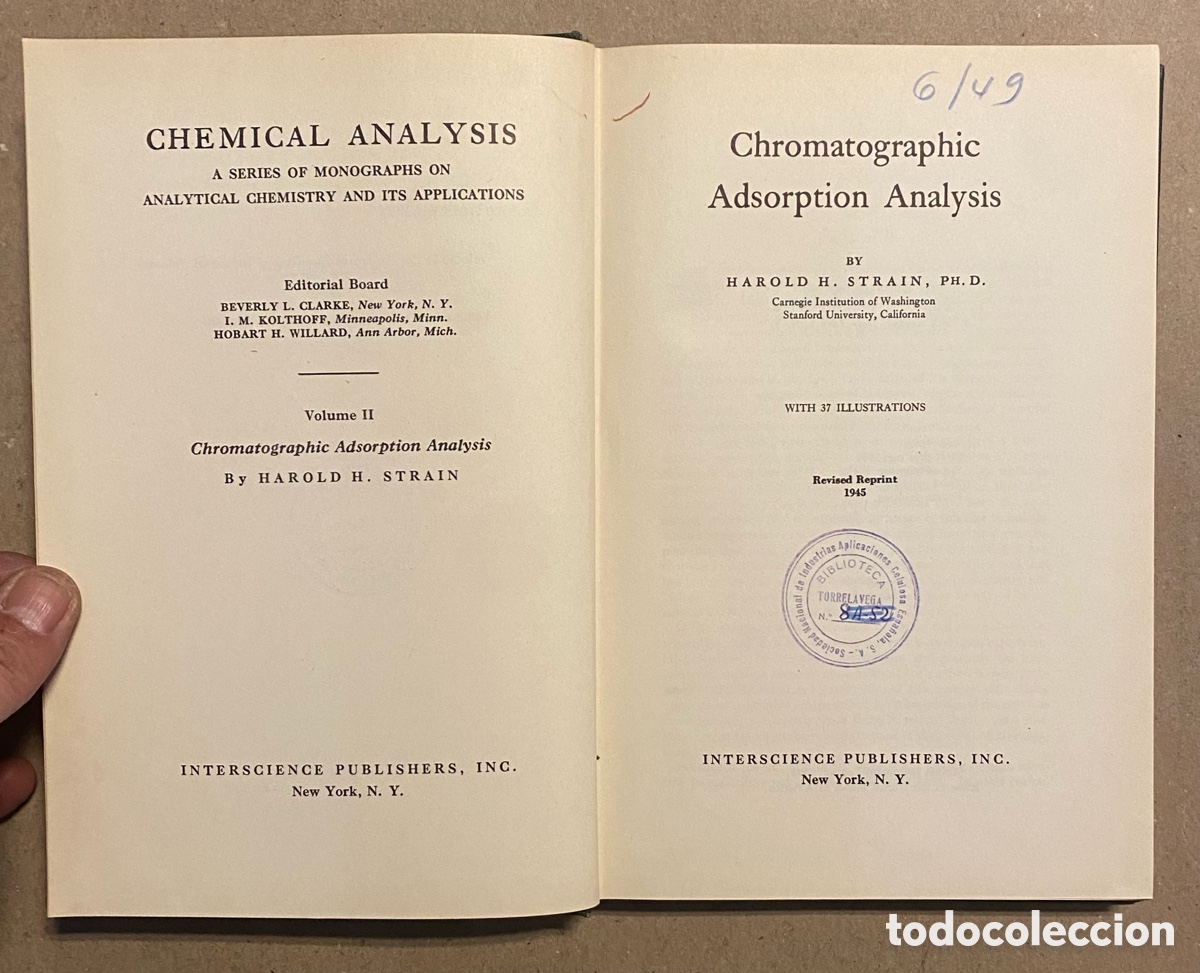 Libros de segunda mano: CHROMATOGRAPHIC ADSORPTION ANALYSIS. HAROLD H. STRAIN. INTERSCIENCE PUBLISHERS 1945. - Foto 2