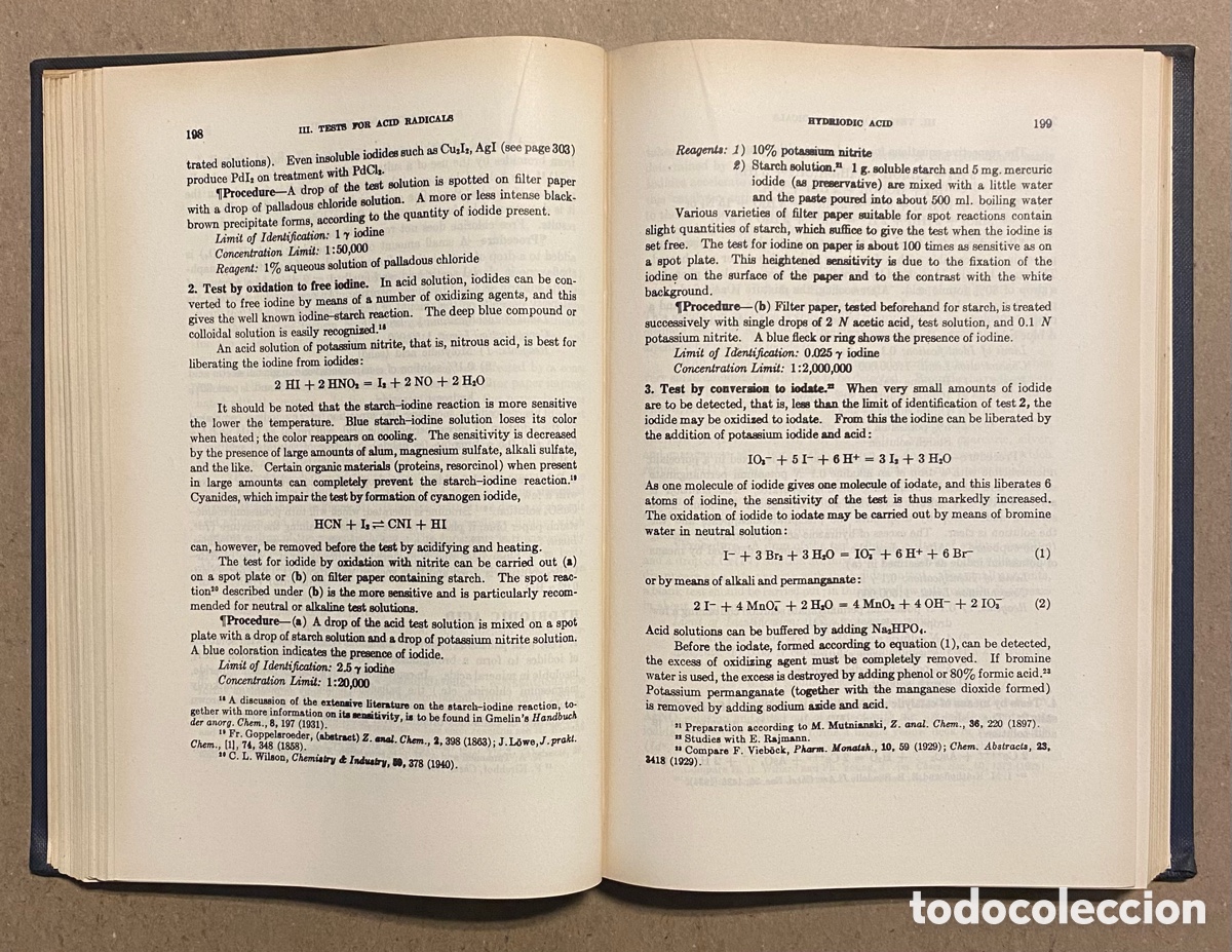 Libros de segunda mano: QUALITATIVE ANALYSIS BY SPOT TESTS. FRITZ FEIGL. ELSEVIER PUBLISHING 1947. - Foto 5