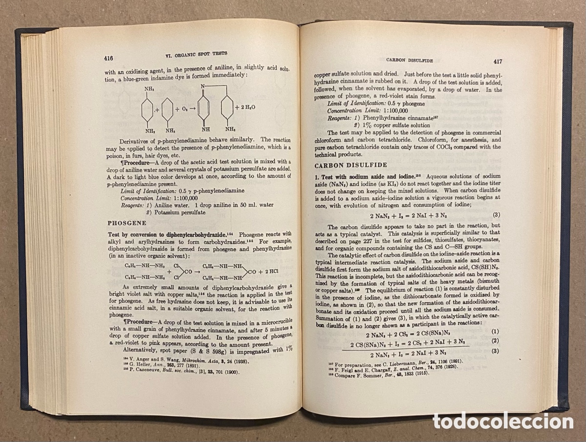 Libros de segunda mano: QUALITATIVE ANALYSIS BY SPOT TESTS. FRITZ FEIGL. ELSEVIER PUBLISHING 1947. - Foto 7