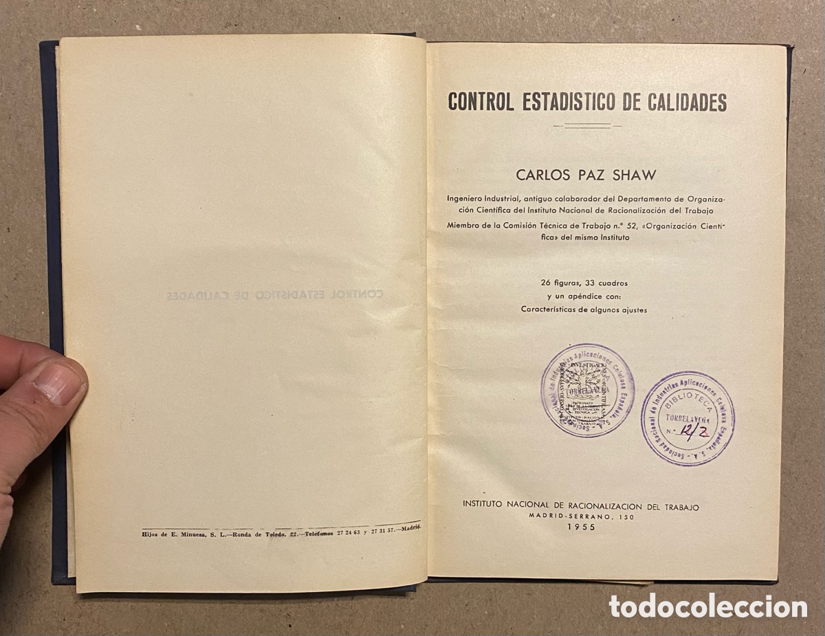 Libros de segunda mano: CONTROL ESTAD&Iacute;STICO DE CALIDADES. CARLOS PAZ SHAW. - Foto 2