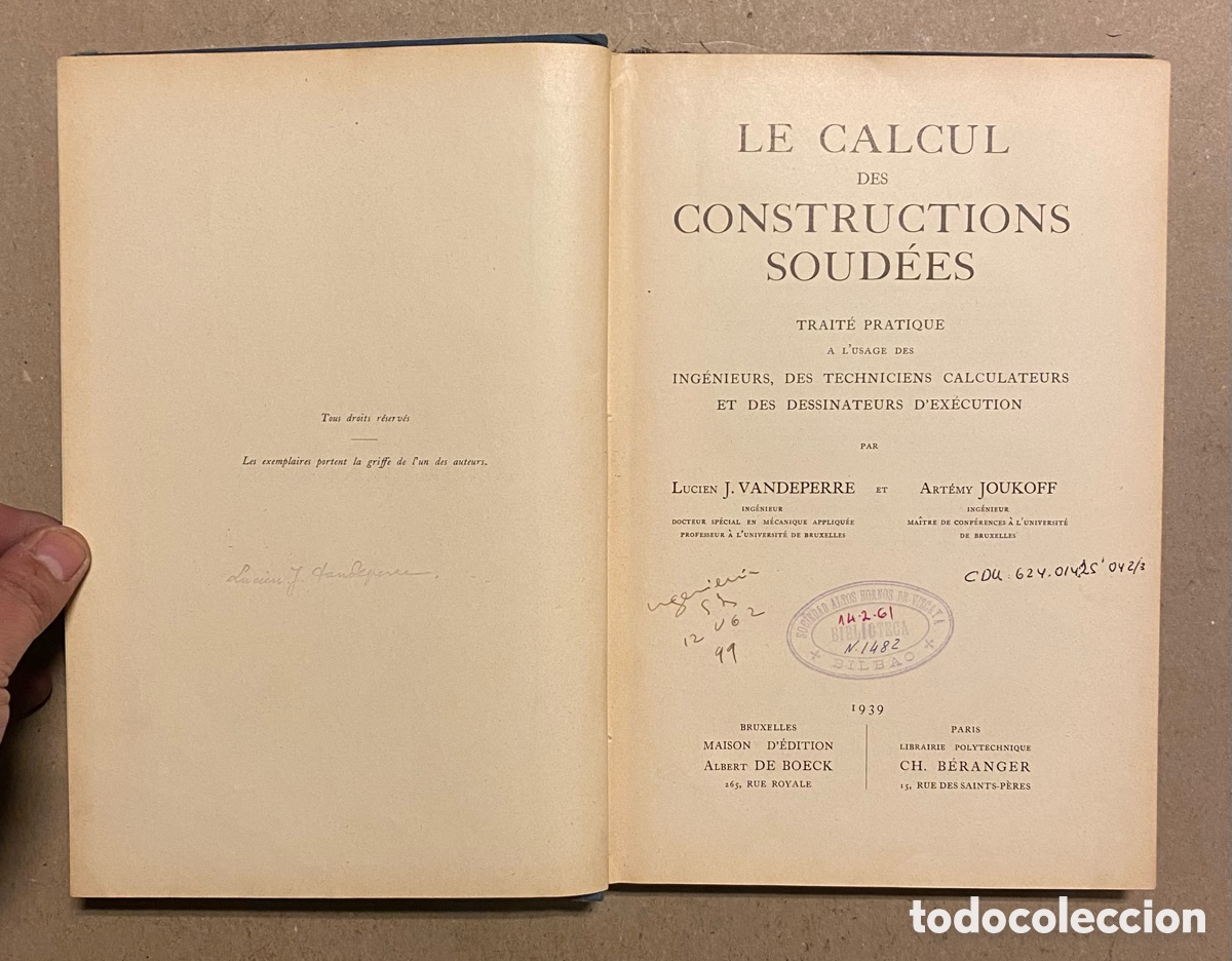 Libros de segunda mano: LE CALCUL DES CONSTRUCTIONS SOUD&Eacute;ES. VANDEPERRE Y JOUKOFF. EDITADO EN 1939. - Foto 2