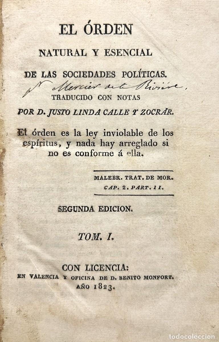 Libros de segunda mano: Mercier de la Rivi&egrave;re. El &oacute;rden natural y esencial de las sociedades pol&iacute;ticas. Traducido con notas