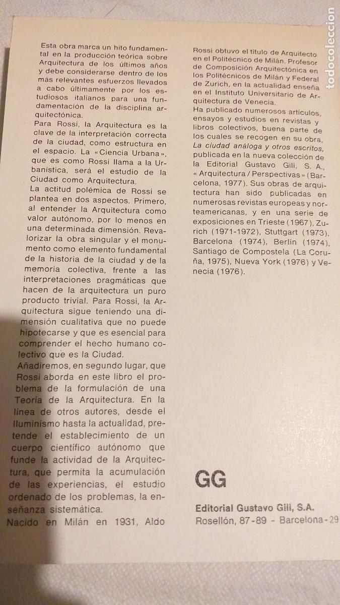 Libros de segunda mano: ALDO ROSSI: LA ARQUITECTURA DE LA CIUDAD - Foto 2
