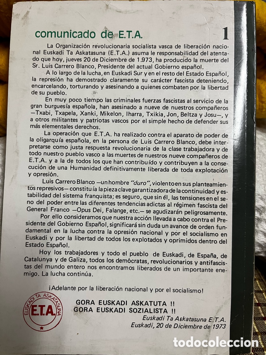 Libros de segunda mano: &ldquo;Operaci&oacute;n Ogro&rdquo;. Julen Agirre. Ed. de 1977 - Foto 3