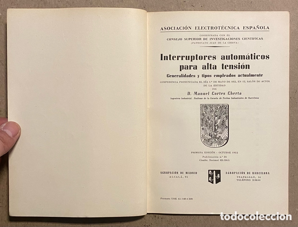 Libros de segunda mano: INTERRUPTORES AUTOM&Aacute;TICOS PARA ALTA TENSI&Oacute;N. MANUEL CORT&Eacute;S CHERTA. - Foto 2