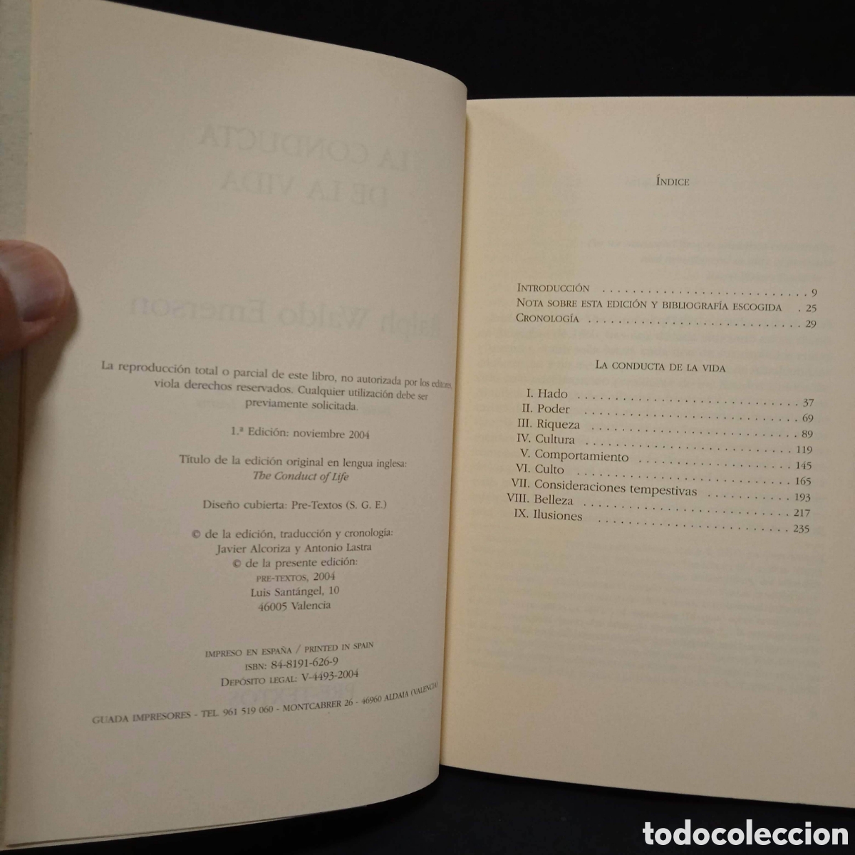 Libros de segunda mano: LA CONDUCTA DE LA VIDA - RALPH WALDO EMERSON - PRE-TEXTOS 2004 #8696 - Foto 4