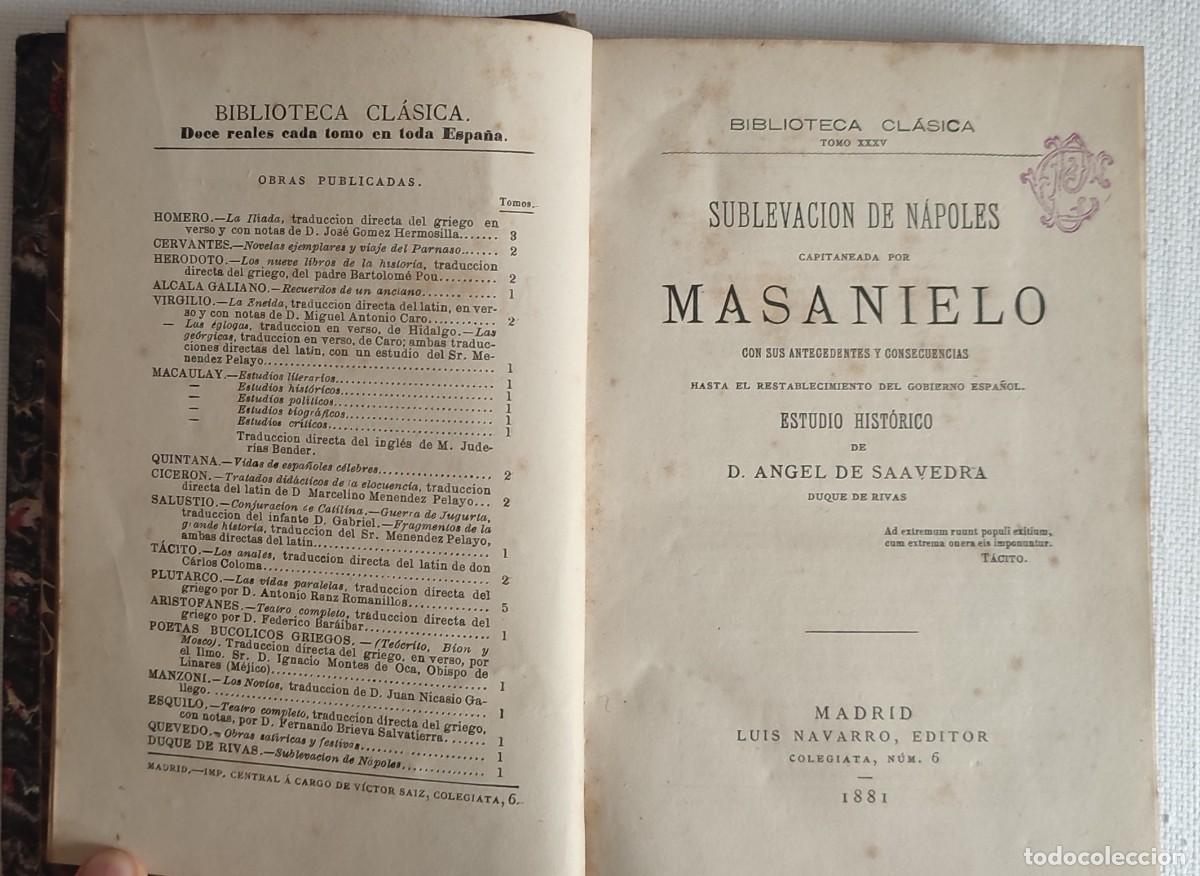 Libros de segunda mano: Sublevaci&oacute;n de Nap&oacute;les, &Aacute;ngel de Saavedra, Duque de Rivas - Foto 3