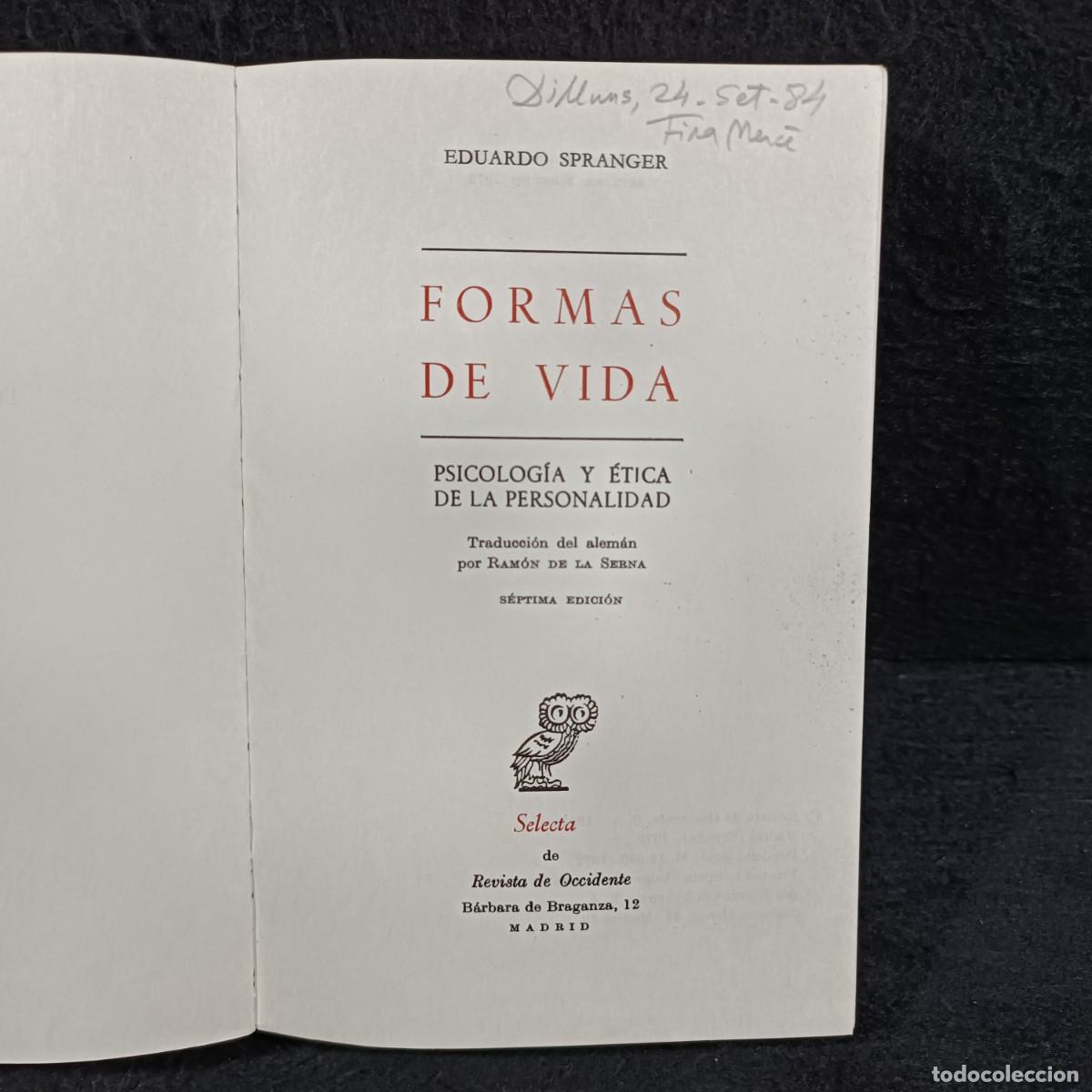 Libros de segunda mano: FORMAS DE VIDA - EDUARDO SPRANGER - REVISTA DE OCCIDENTE / 29.037 - Foto 5