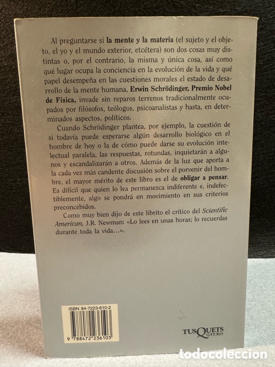 Libros de segunda mano: MENTE Y MATERIA. ERWIN SCHRODINGER. - Foto 3