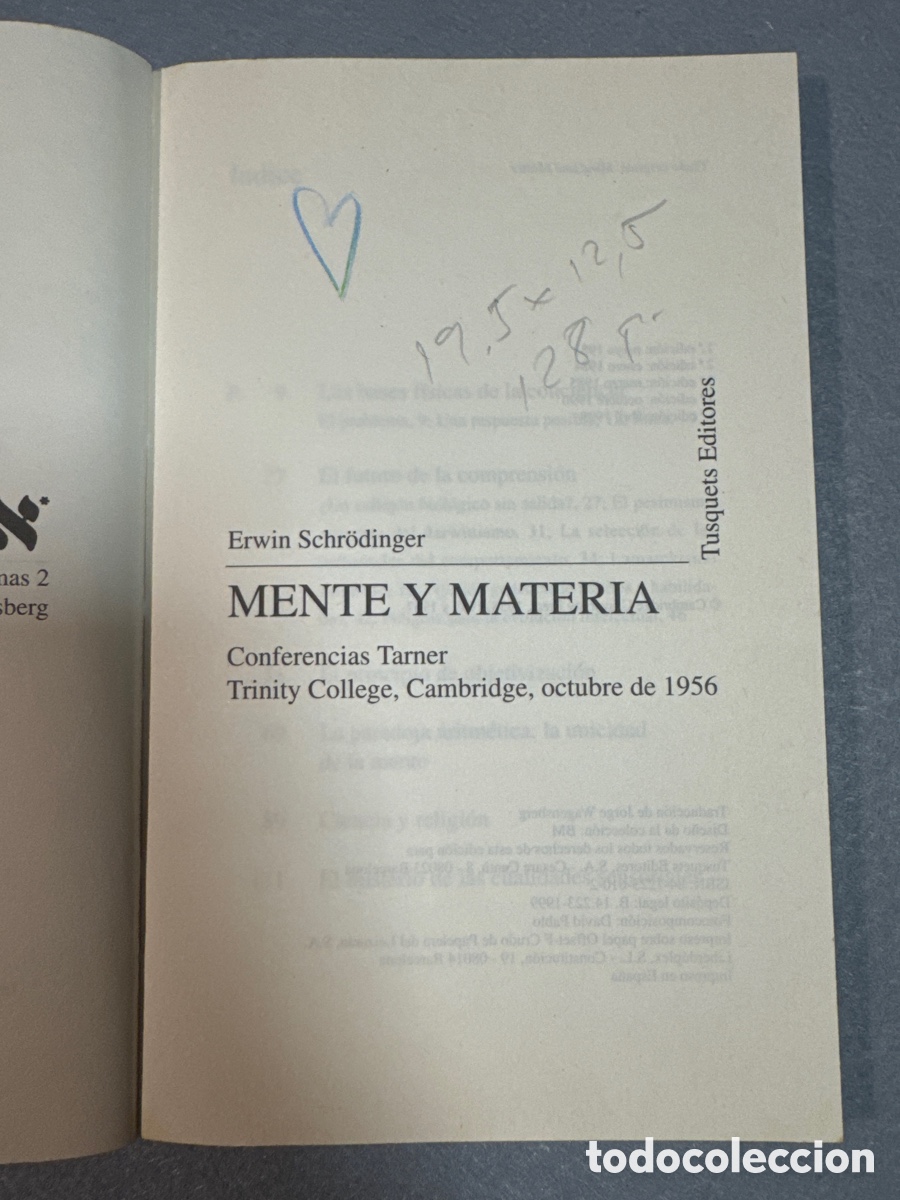Libros de segunda mano: MENTE Y MATERIA. ERWIN SCHRODINGER. - Foto 5