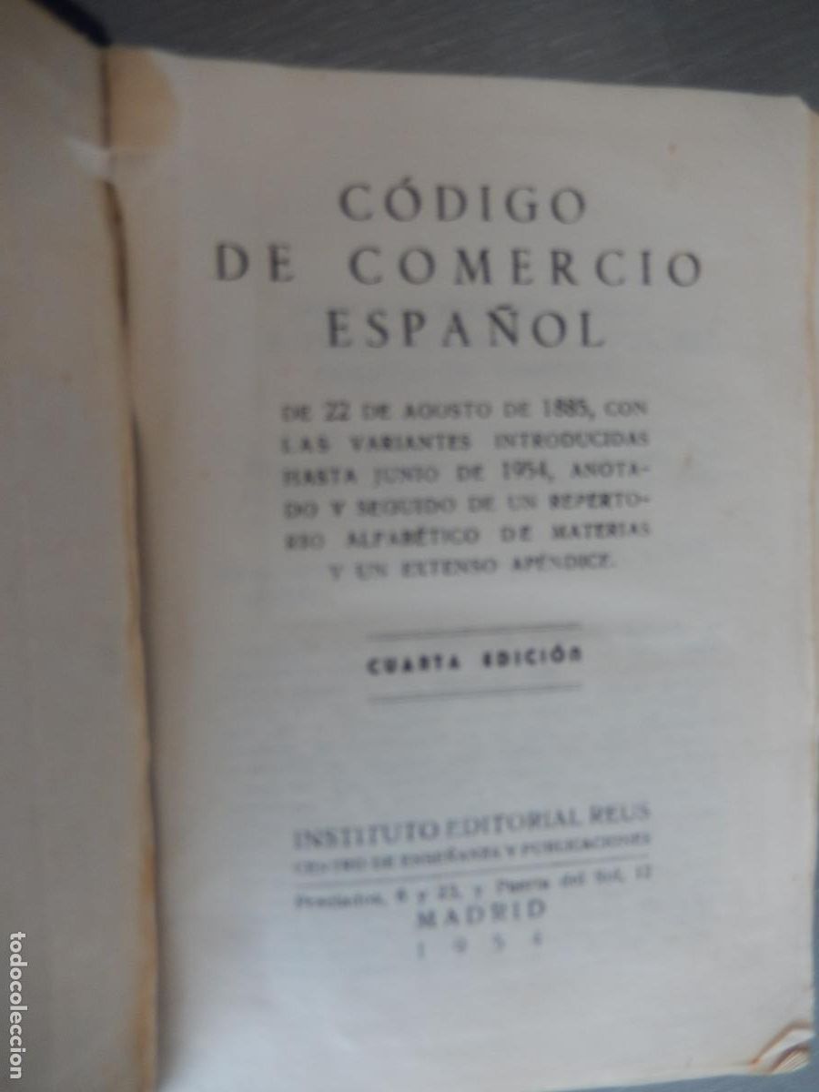 Libros de segunda mano: CODIGO DE COMERCIO ESPA&Ntilde;OL - BIBLIOTECA DEL ESTUDIANTE REUS - 1954 - Foto 2