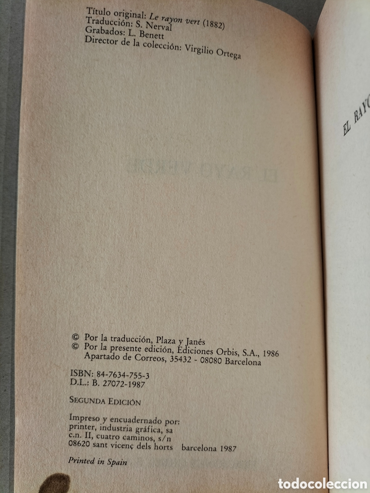 Libros de segunda mano: El rayo verde. Julio Verne. Ediciones orbis, 1987. Libro - Foto 3