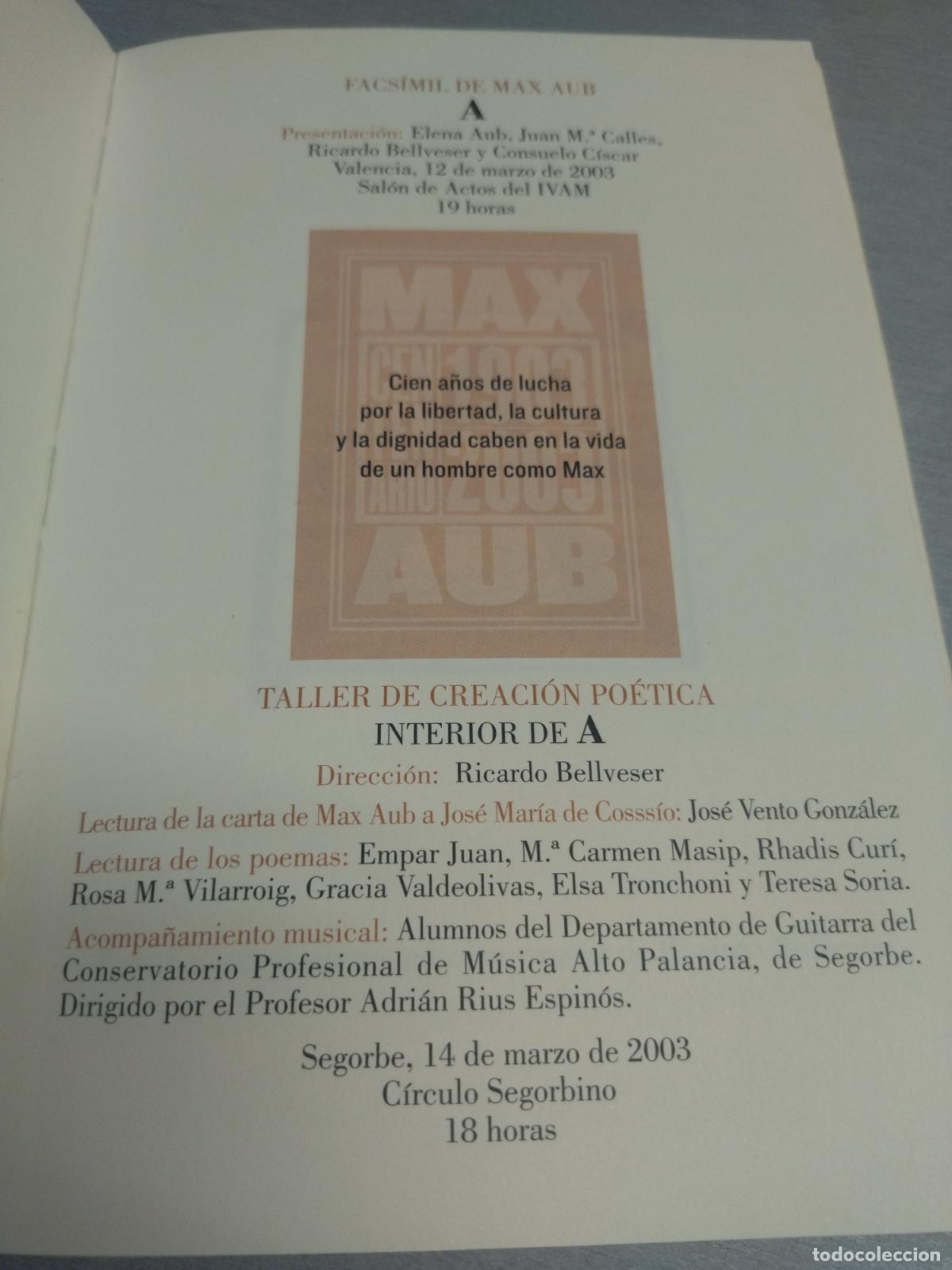 Libros de segunda mano: MAX AUB / FACS&Iacute;MIL / SEGORBE - VALENCIA 2003 - Foto 2