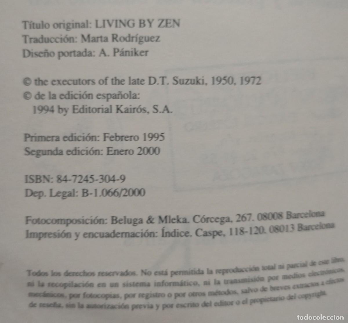 Libros de segunda mano: VIVIR EL ZEN / D.T. SUZUKI. KAIROS 2&ordf; EDICI&Oacute;N 2000. - Foto 5