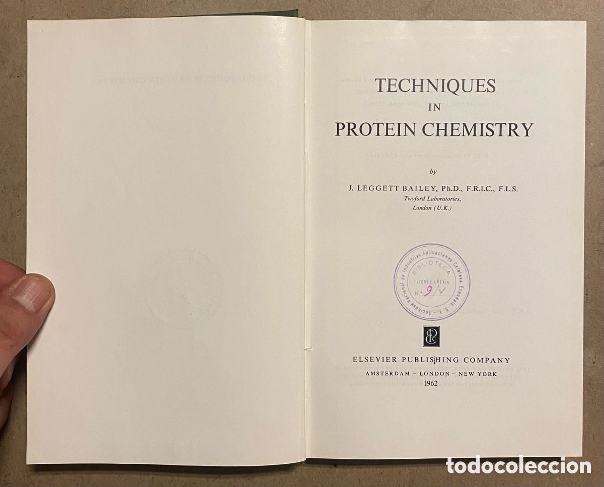 Libros de segunda mano: TECHNIQUES IN PROTEIN CHEMISTRY. J. LEGGETT BAILEY. ELSEVIER PUBLISHING CO. 1962. - Foto 2