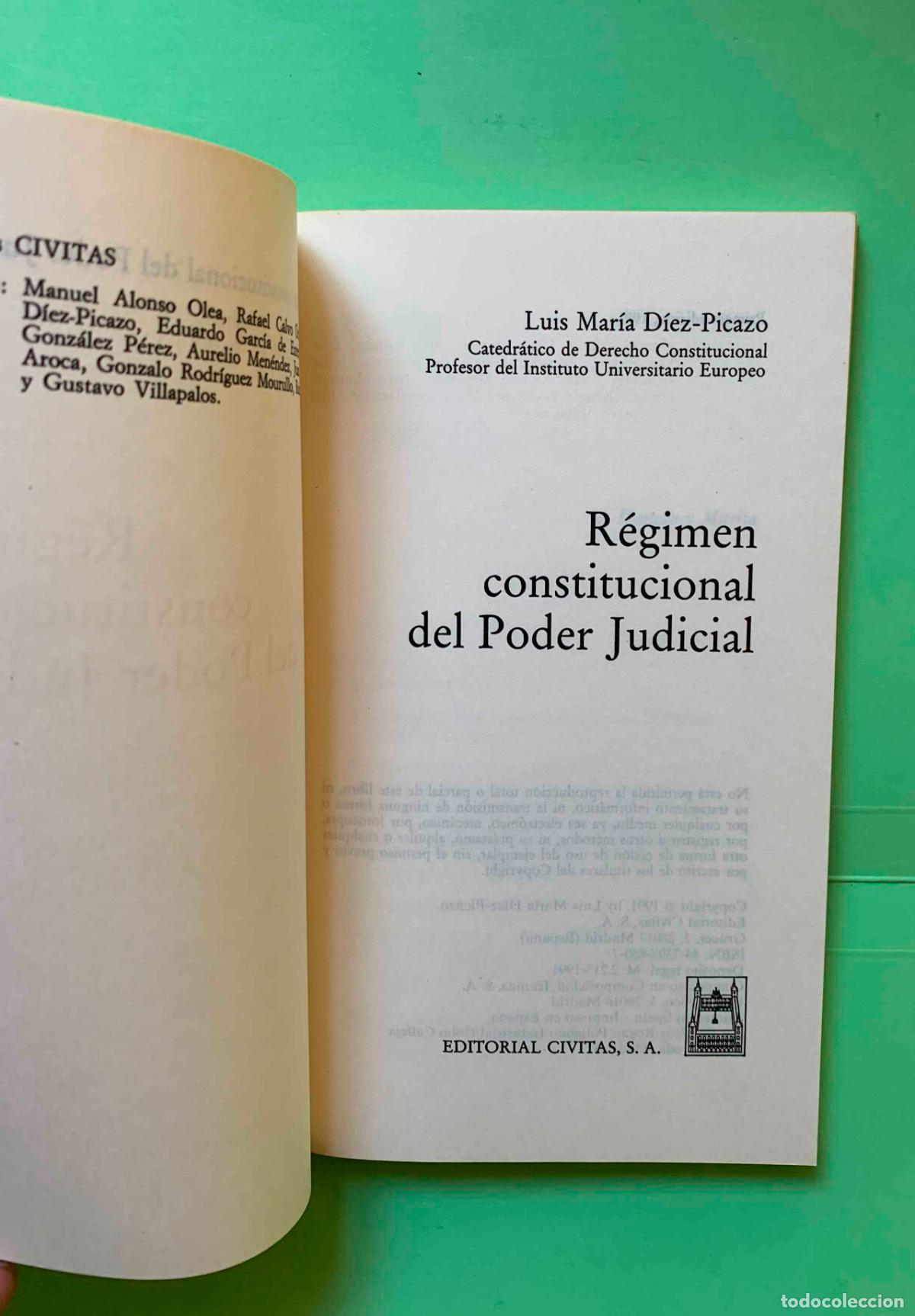 Libros de segunda mano: R&eacute;gimen constitucional del poder judicial (Luis M&ordf; D&iacute;ez Picazo, 1991) 1&ordf; ed. Original. &iexcl;Raro! - Foto 4