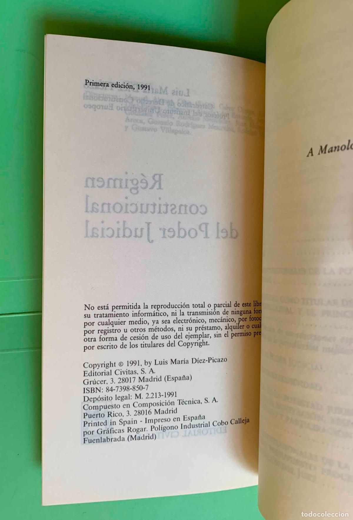 Libros de segunda mano: R&eacute;gimen constitucional del poder judicial (Luis M&ordf; D&iacute;ez Picazo, 1991) 1&ordf; ed. Original. &iexcl;Raro! - Foto 5