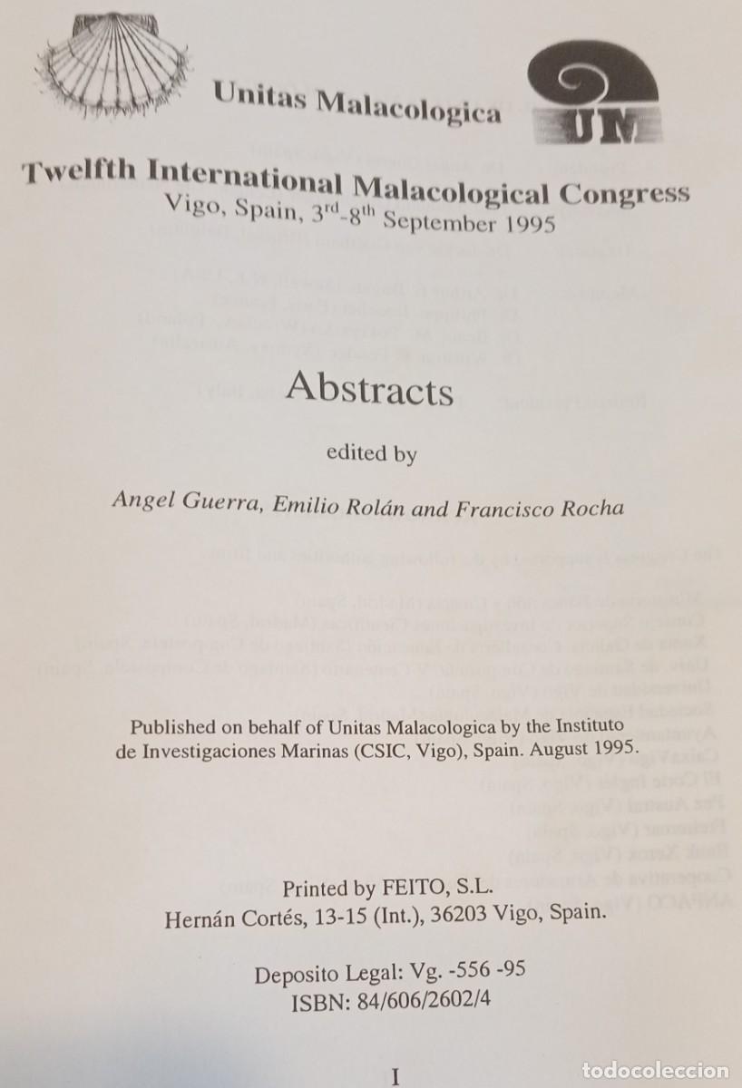 Libros de segunda mano: UNITAS MALACOLOGICA, LIBRO, CAT&Aacute;LOGO, CONGRESO 1995, VIGO - Foto 3
