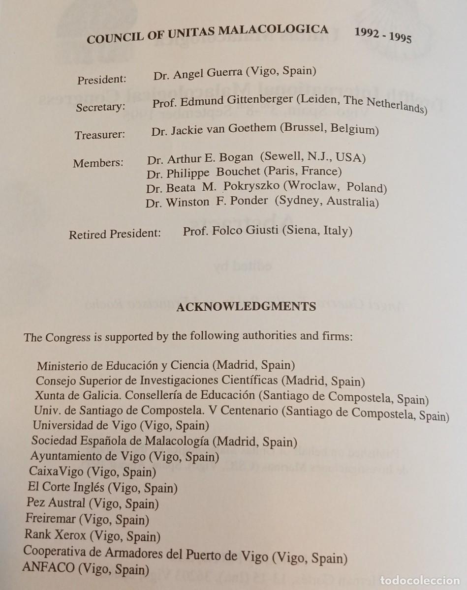 Libros de segunda mano: UNITAS MALACOLOGICA, LIBRO, CAT&Aacute;LOGO, CONGRESO 1995, VIGO - Foto 4
