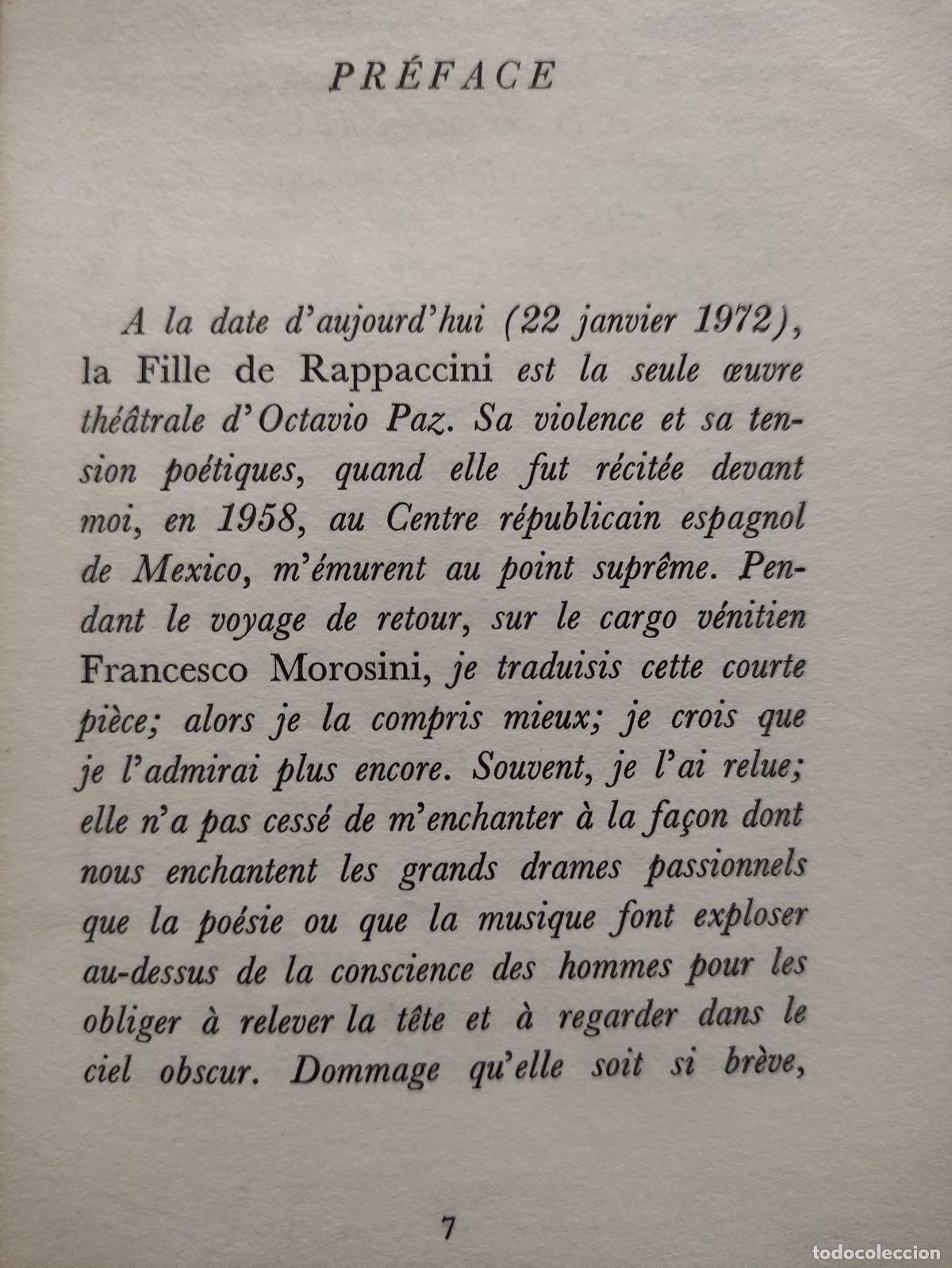 Libros de segunda mano: LA FILLE DE RAPPACCINI - OCTAVIO PAZ - 1972 - Dedicatoria del Traductor - Foto 2