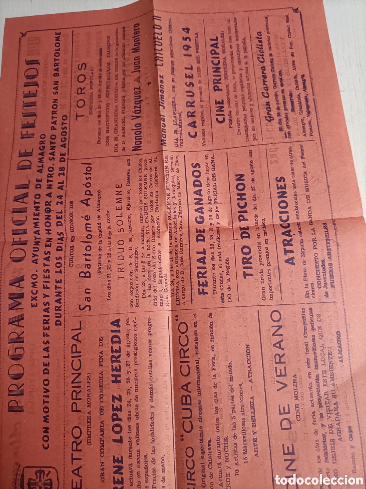 Libros de segunda mano: D&iacute;ptico. Plaza de toros de Almagro 1954 - Foto 2