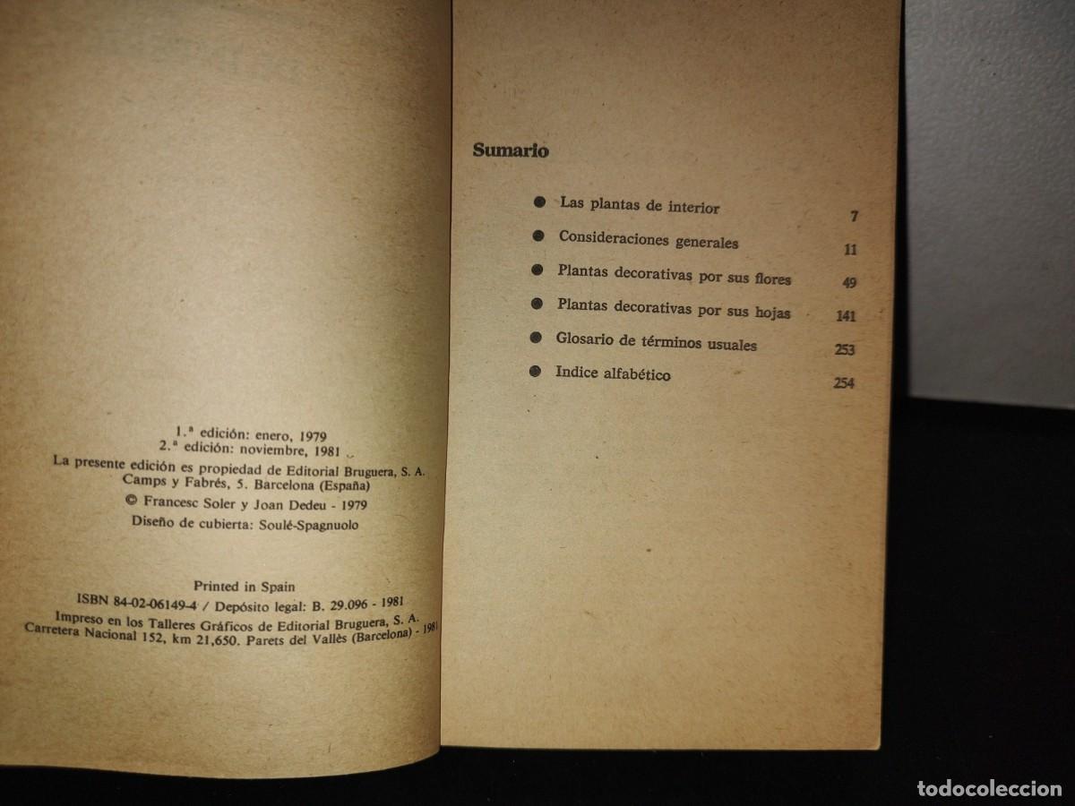 Libros de segunda mano: 105- PLANTAS DE INTERIOR - FRANCESC SOLER Y JOAN DEDEU - BRUGUERA LIBRO PR&Aacute;CTICO - 2A. ED. 1981 - Foto 5