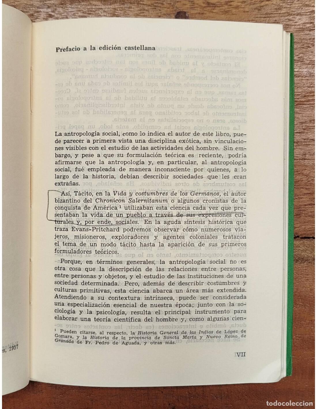 Libros de segunda mano: ANTROPOLOG&Iacute;A SOCIAL. EVANS-PRITCHARD, E. E.. Editorial Nueva Visi&oacute;n. 1957. - Foto 2