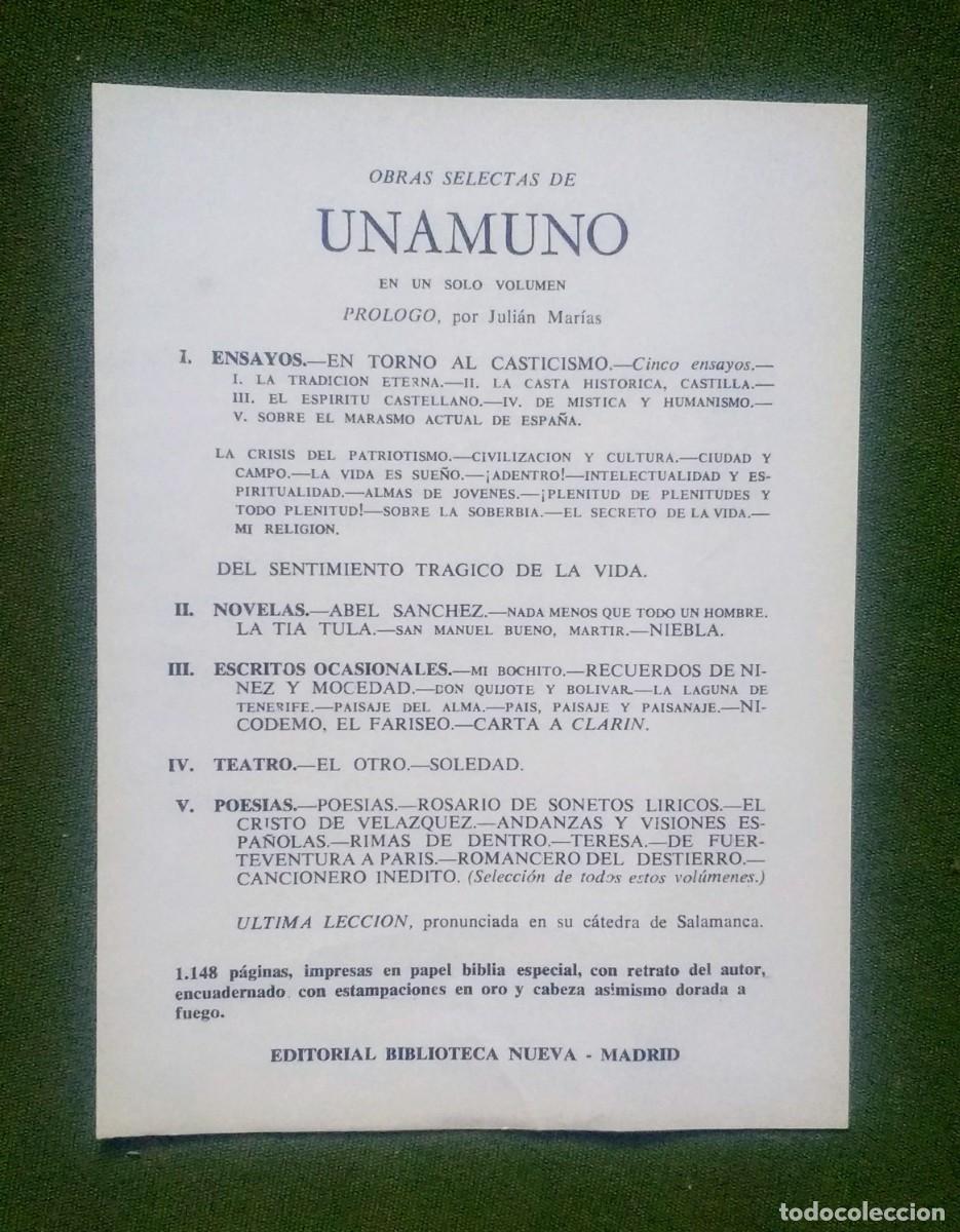 Libros de segunda mano: OBRAS SELECTAS - MIGUEL DE UNAMUNO - BIBLIOTECA NUEVA - 1977 - D30. - Foto 5