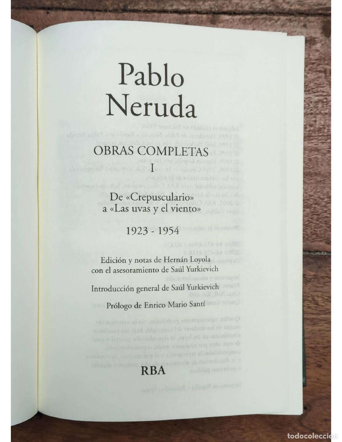 Libros de segunda mano: OBRAS COMPLETAS I (1923-1954). NERUDA, Pablo. RBA. 2005. - Foto 2