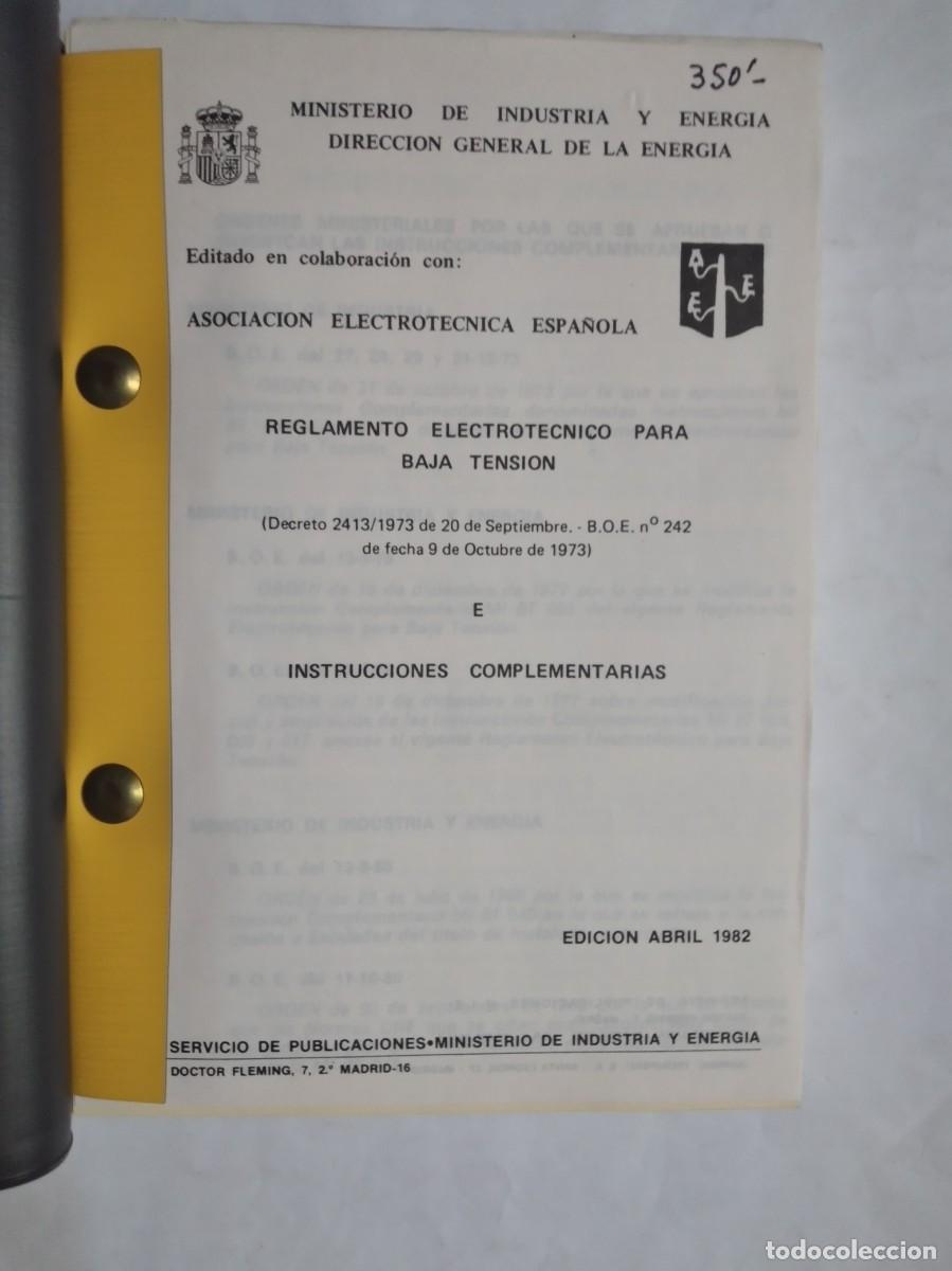 Libros de segunda mano: REGLAMENTO ELECTROT&Eacute;CNICO PARA BAJA TENSI&Oacute;N INSTRUCCIONES COMPLEMENTARIAS - Foto 2